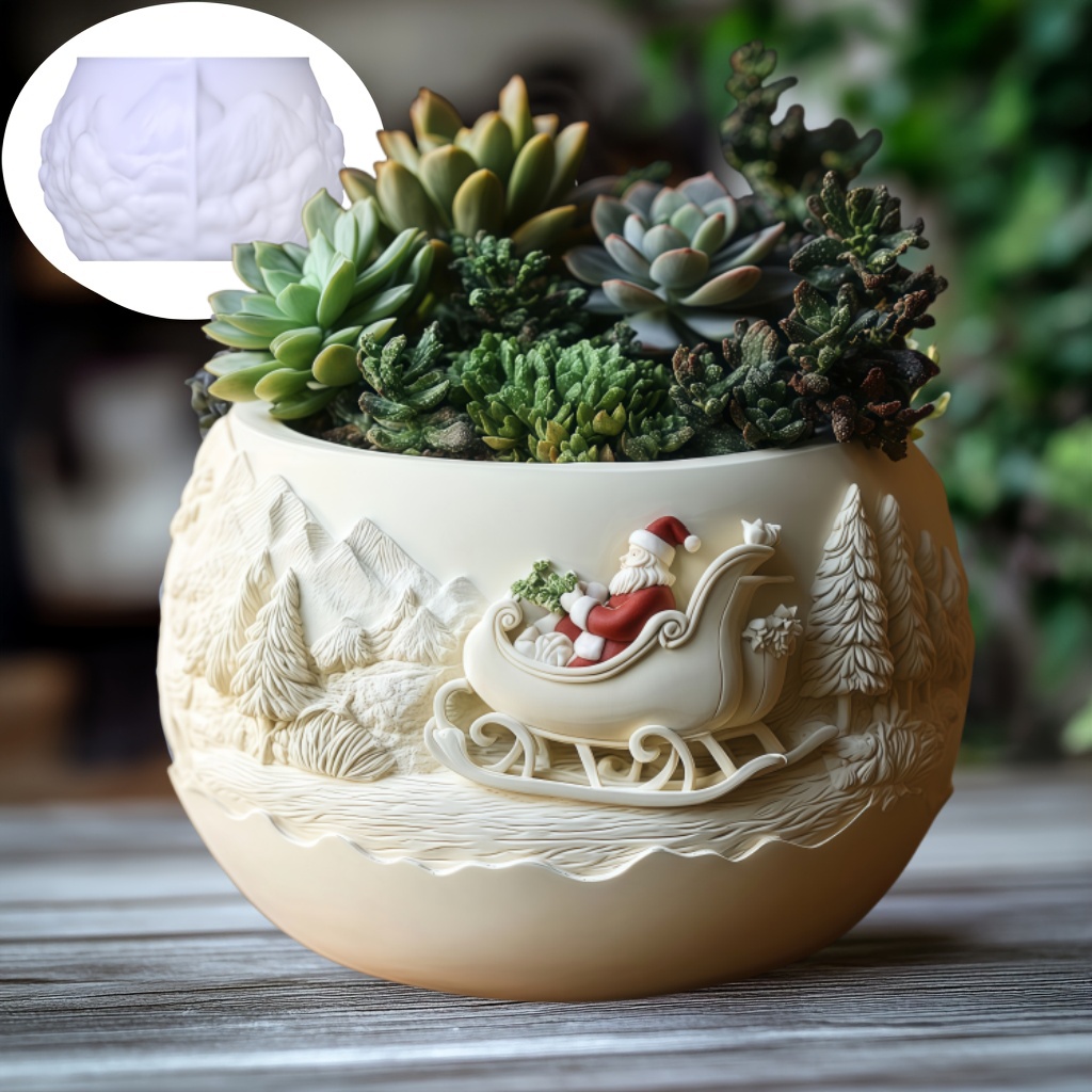 Echeveria Succulent - Cedar Sled Santa Claus Relief Candle